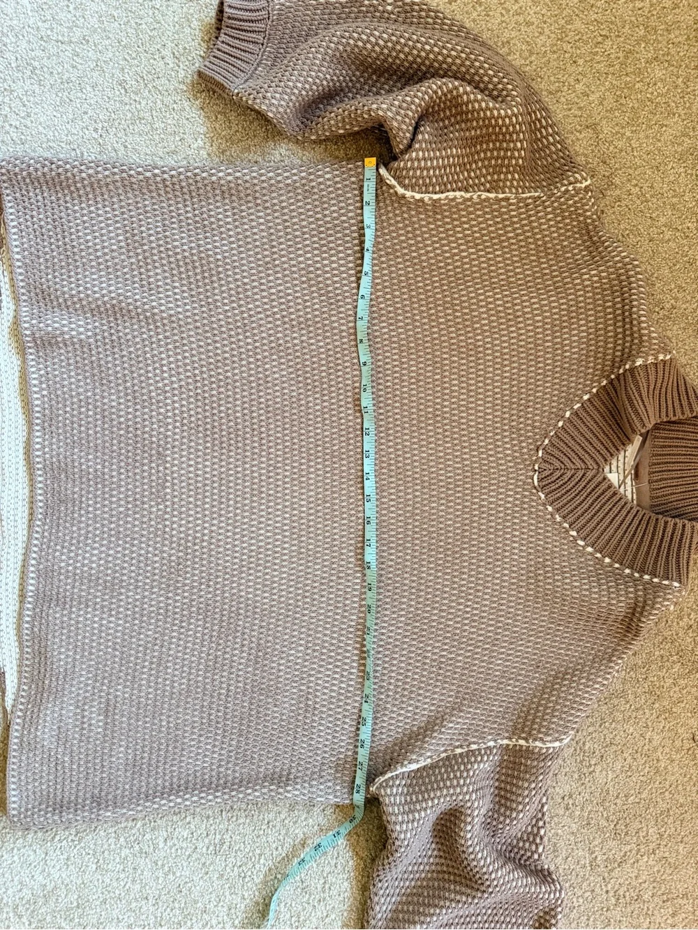 Free People Taupe V-Neck Chunky Knit Sweater